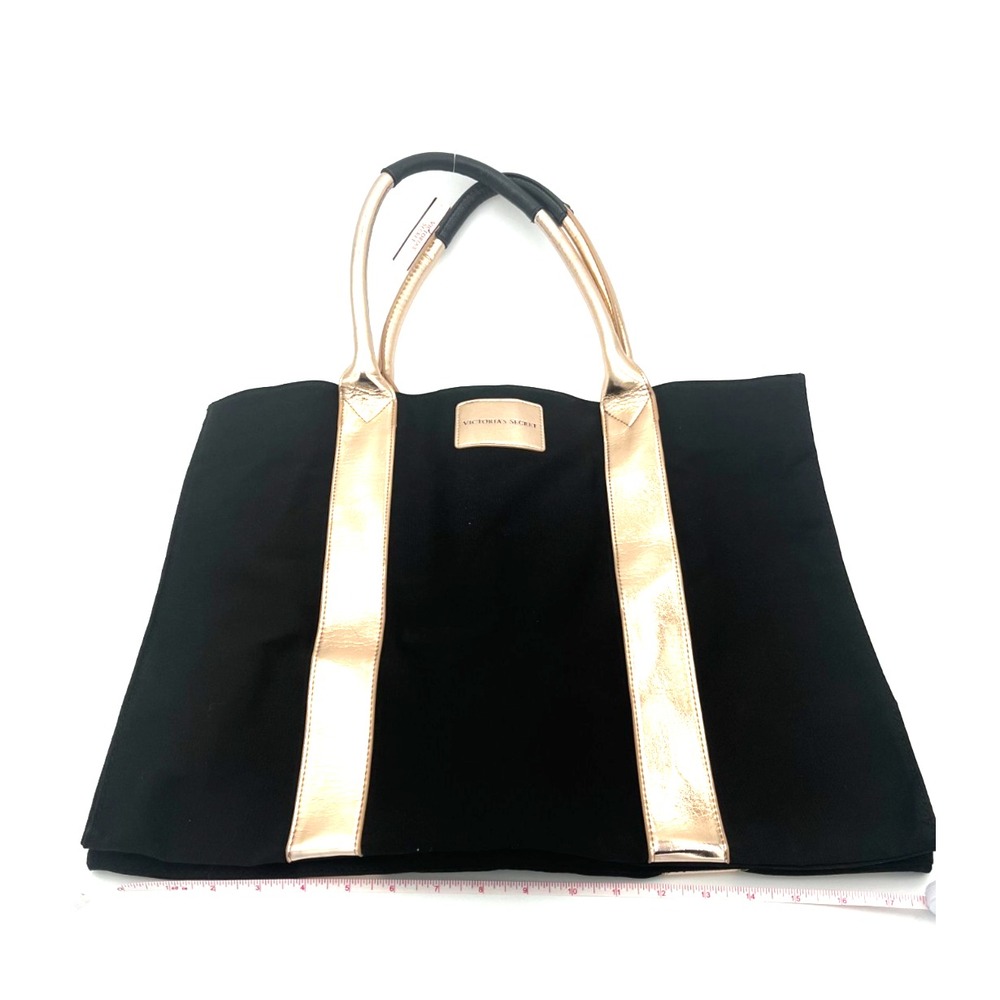 Victoria's Secret Tote Black & Gold‎ Weekender Tote Getaway Bag - Picture 4 of 6